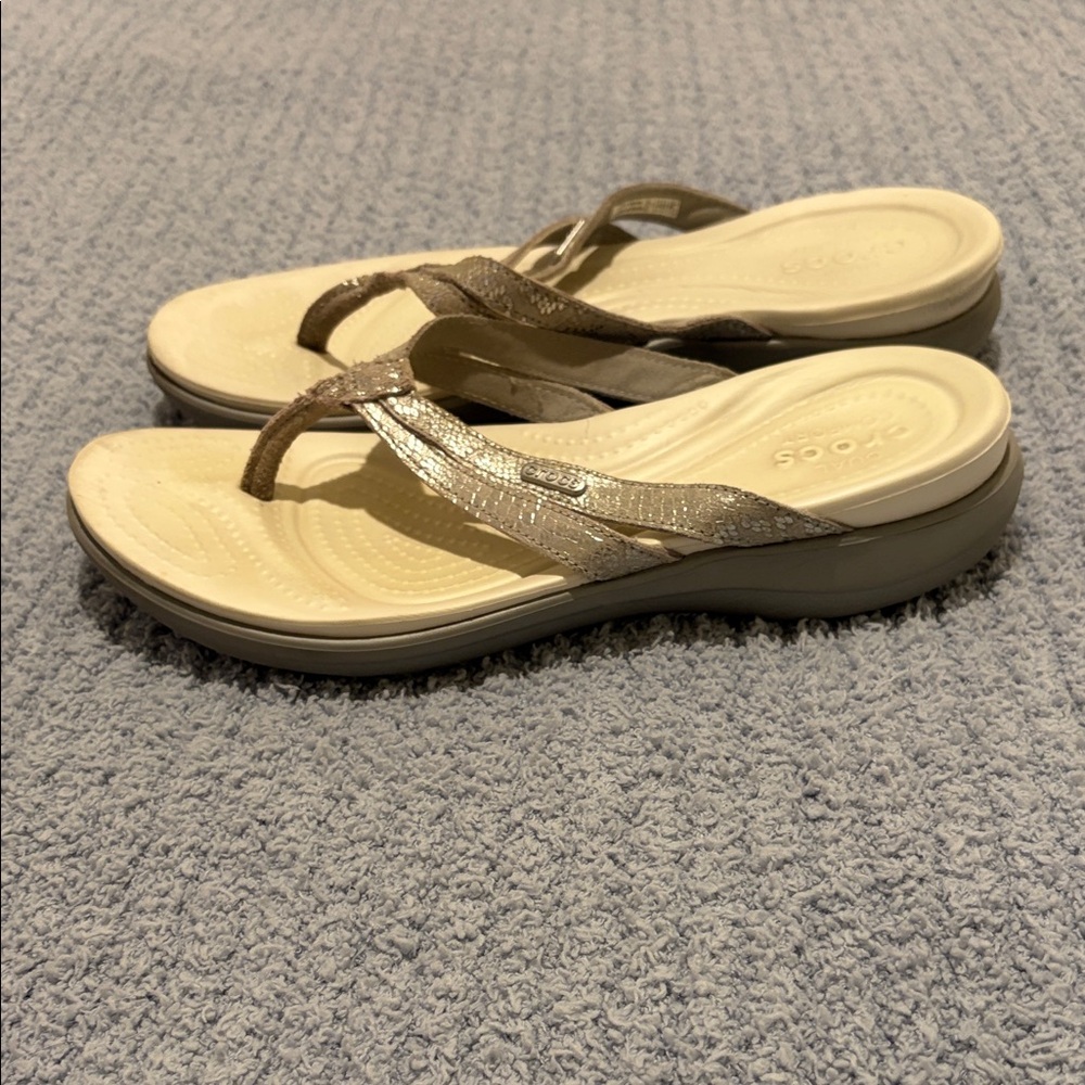 CROCS Beige and Silver Sandals